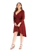 Casual Dresses 2022 Sexy Elegant For Fat Female Dress Plus Size Navy Blue Party 5XL Deep V Neck Long Sleeve Slim Vintage Pleated