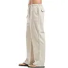 Pantalon de plage d'été de taille élastique de cordon de lin léger décontracté pour hommes avec pantalon de jogging de poche hommes pantalon plus taille x0615