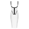 Verão Moda BANDAGE Vestido Mulheres Sexy Spaghetti Strap Stitching Bodycon Club Celebridade Evening Party Track Vestidos 210527