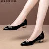 AlliteBofo Tamanho grande: 34-42 couro genuíno Bowtie marca de salto alto mulheres sapatos mulheres sapatos de salto alto mulheres saltos 210611