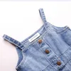 Joyhopy Barn Spädbarn Babyflickor Klänningar Casual Straps Denim Princess Pagant Party Casual Dress Girl Clothes Q0716