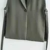 Xeasy Summer Dames Casual Grijze Side Slit V-hals One-Button Vest Vrouw Vintage Vaillon Mouwloze Dames Chic Top 211220
