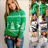 Women Long Sleeve Christmas Sweater Xmas Deer Striped Printed Office Ladies Jumper Winter Pullover Y1118