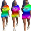 Summer Women Clothing Fashion Sportswear Rainbow Gradient Dwuczęściowy Zestaw Seksowna Koszula Topy I Spodenki Zestawy Sportowe Outfits Leisure G319SF9