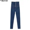 Hoge taille denim potloodbroek winter donkerblauw skinny jeans vrouw voor vrouwen Koreaanse chique show slanke jean vrouw plus maat 210608