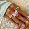 Anillos de clúster Huanzhi 2021 Transparente colorido Renestona Resina Sets acrílico anillo de éxito geométrico para mujeres Partido de verano Jewe9525012
