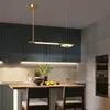 Lampe à suspension LED dorée moderne lignes géométriques salon salle à manger lustre nordique comptoir de bar lampes créatives
