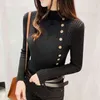 Autumn Ribbed Button Women Sweater Pullovers Cotton Long Sleeve Turtleneck Pullovers Jumpers Spring Soft Comfortable Basic Tops 211120