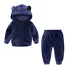 2021 moda outono conjuntos de roupas de bebê menina veludo manga longa jaqueta com zíper sólido + calças 2 peças bebes agasalho conjunto de roupas infantis para meninos