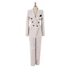 Jesień Elegancki Biuro Lady Pant Suit Set Women Business Work Wear Two Piece Set Plaid Jacket Blazer + Slim Pant Set 210518