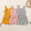 Toddler Clothing Sets Summer Baby Boys Girls Suits Cotton Kids Outfits Children Ribbed Knitted Sleeveless Vest Tops + Elastic Waist Short M3526