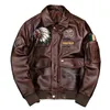 2021 Chestnut Indian Bomber Fighter Echt lederen jas 100% echte koeienhuid motorfiets-jas Pilot kleding