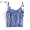 Vintage Floral Print Sexy Cami Top Femmes Vacances Summer Crop Femme Mousseline de soie S 210514