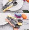 Fällbara skedar Utomhus Porslin Set Portable Travel Camping Rostfritt Stål Ficka Folding Spoon Novelty Gift Guldfärg