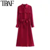 TRAF Women Chic Fashion With Belt Button-up Midi Shirt Dress Vintage Long Sleeve Side Slit Female Dresses Mujer 210415