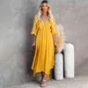 Jastie Embroidered Maple Sun Kimono Midi Dress Women Sexy V-Neck Half Kimono Sleeve Autumn Dresses Boho Beach Female Vestidos 210419