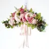 Decorative Objects & Figurines Artificial Peony Flower Swag,With Satin Ribbon Wreath For Front Door Arch Wedding Party Mirror Tabletop Chair