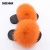 Fluffy päls tofflor barn glider flip flops flickor barn sommar hem inomhus lägenheter barn sandaler fuzzy ry baby sko 210712