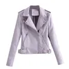 Femmes Veste à manches longues Manteau solide Faux Cuir Zipper Vestes de moto Turn Down Collier Streetwear Tops Femme 210515