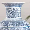 No Glazed Blue and White Porcelain Vases Interlocking Lotus Design Flower Ceramic Vase Home Decoration Jingdezhen 211215