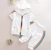 bambini Cappotto a righe arcobaleno + pantaloncini 2 pezzi set bambini abiti firmati ragazze Ragazzi abiti sportivi all'aperto Abbigliamento estivo per bambini per 1-5T