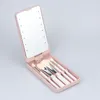 Boîte de rangement de miroir Compact LED 3 couleurs, avec ensemble de pinceaux de maquillage, portable, rotatif et pliable, miroirs de beauté cosmétiques, outils 3 pièces