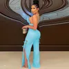 HAOYUAN Sommer Outfits 2 Stück Set Off Schulter Shell Typ Crop Top Bandage Breite Bein Hosen Y2k Kleidung Sexy Club passenden Sets Y0625