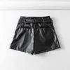 Kvinnor Bälte Läder Shorts Casual Black Mini Shorts Women Biker High Waist Fashion Streetwear Ladies 210521