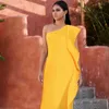 Summer Yellow One Shoulder Ruffles Ladies Celebrity Evening Party Dress Sexy Sleeveless Bodycon Club XL 210423