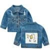 Outono menina desenhos animados impressão denim moda crianças primavera crianças casaco de bebê menina 210417