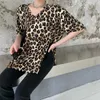 Camicia da donna Camicette in cotone per camicetta leopardata oversize con scollo a V vintage a mezza manica Top Donna Donna Basic 210604