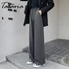 Pantaloni riscaldati da donna coreani neri a vita alta a gamba larga lavorati a maglia alla caviglia da donna eleganti elastici addensati 210514
