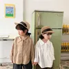 Spring autumn unisex kids solid color loose shirts boys and girls turn-down collar long sleeve Tops Clothes 210615