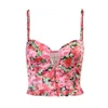 Hbenna Floral Print Crop Top Women Sexy Hollow Out Camisole Noreveless Back Less Summer Tank Top Women Rose Print Camis Top 210401