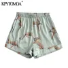 KPYTOMOA Kvinnor Mode Två Pieces Set Animal Print Loose Blouses Elastic Waist Shorts Fickor Kvinnor Chic Toppar 210719