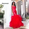 Elegant Black Mermaid Long Prom Dresses Ruffles Organza Off The Shoulder Sexy Graduation Dress Plus Size Party Gowns