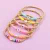 Bohemian Colorful Clay Bracelets For Women Summer Beach Beaded Charm Elastic Soft Pottery Bracelet Jewelry