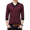 Browon 브랜드 남성복 가을 새로운 캐주얼 남성 T 셔츠 V 넥 패치 워크 컬러 디자인 T 셔츠 남성 탑 티즈 5xL 210409