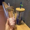 2021 Starbucks Mugs Pink Sakura Large Capacity Glass Accompanying Cup with Straw