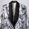Women Black Printing Contrast Ink Blazer Polo-neck Long Sleeve Loose Fit Jacket Fashionable Spring Autumn 7D1121 210421