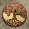 Yggdrasil Tree of Life Wood Wall Clock Sacred Geometry Magic Tree Home Decor Silent Sweep Kitchen Väggklocka Housewarming Gift 211110