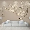 Po Papier peint auto-adhésif style chinois peint à la main fleur oiseau figure Magnolia peintures murales salon étude décor mur fonds d'écran335j