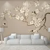 Po auto adesivo papel de parede estilo chinês pintado à mão flor figura de pássaro Magnólia murais sala de estar decoração de parede wallpapers