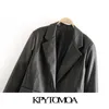 Women Fashion Faux Leather Pockets Loose Blazer Coat Long Sleeve Back Vents Female Outerwear Chic Tops 210420