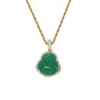 Collane con ciondolo Catena in corda di acciaio inossidabile Micro pavé di zirconi cubici Collana con ciondoli Buddha in pietra naturale verde per uomo e donna237P