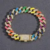 12MM Iced Out Cuban Necklace Link Chain For Women Crystal Neon Colorful Enamel Choker Rainbow CZ Bracelet Jewelry