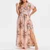 Summer Dress 2022 Plus Size Women's Fat Waist Printed Hem Slit Sundresses Dresses For Women Casual