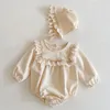 Spring Autumn Infant Baby Girls Lace Rompers + Hat Clothing Kids Girl Long Sleeve Clothes 210429