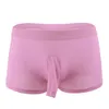 Underbyxor Sexi Mäns Boxer Shorts Is Silk Mens Cheeky Underkläder Elephant Panties med Hole Low Rise Transparent make röd