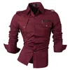 Jeansian Hommes Chemises Habillées Décontractées Mode Desinger Élégant Manches Longues Coupe Slim 8371 WineRed 210721